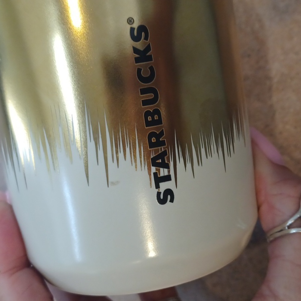 Starbuck's Ceramic Gold Splatter Drip  Travel Mug - Picture 2 of 6